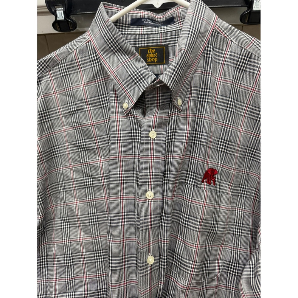 The Shirt Shop Mens XL Glen Plaid Button Down‎ Shirt Red Elephant Logo Cotton
